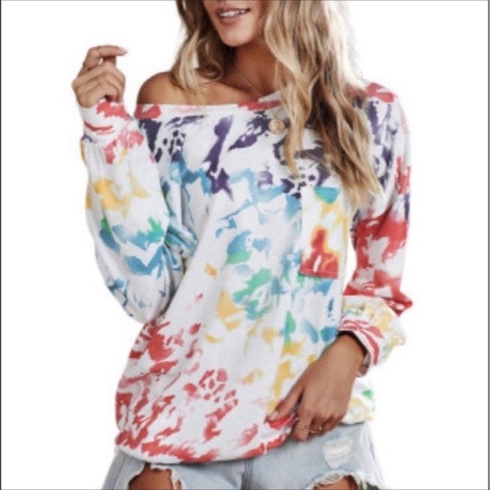 New X-Large Multicolor Tie Dye Long Sleeve Top